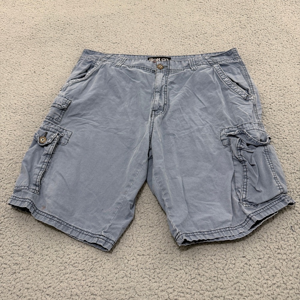 Iron Co Mens Cargo Shorts Blue Size 36 Relaxed Fit Cotton Utility Workwear